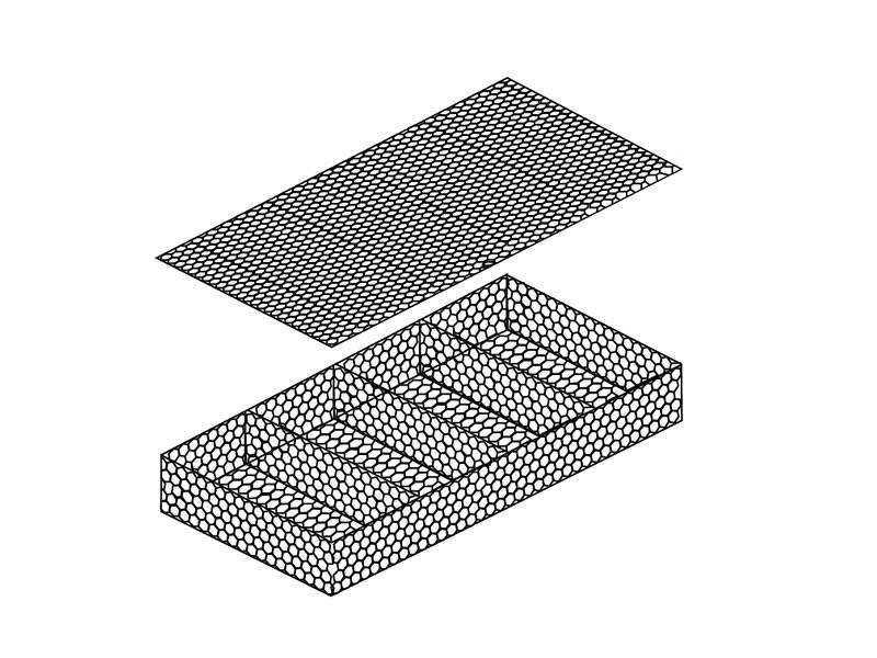 A drawing of gabion mattress on white background.